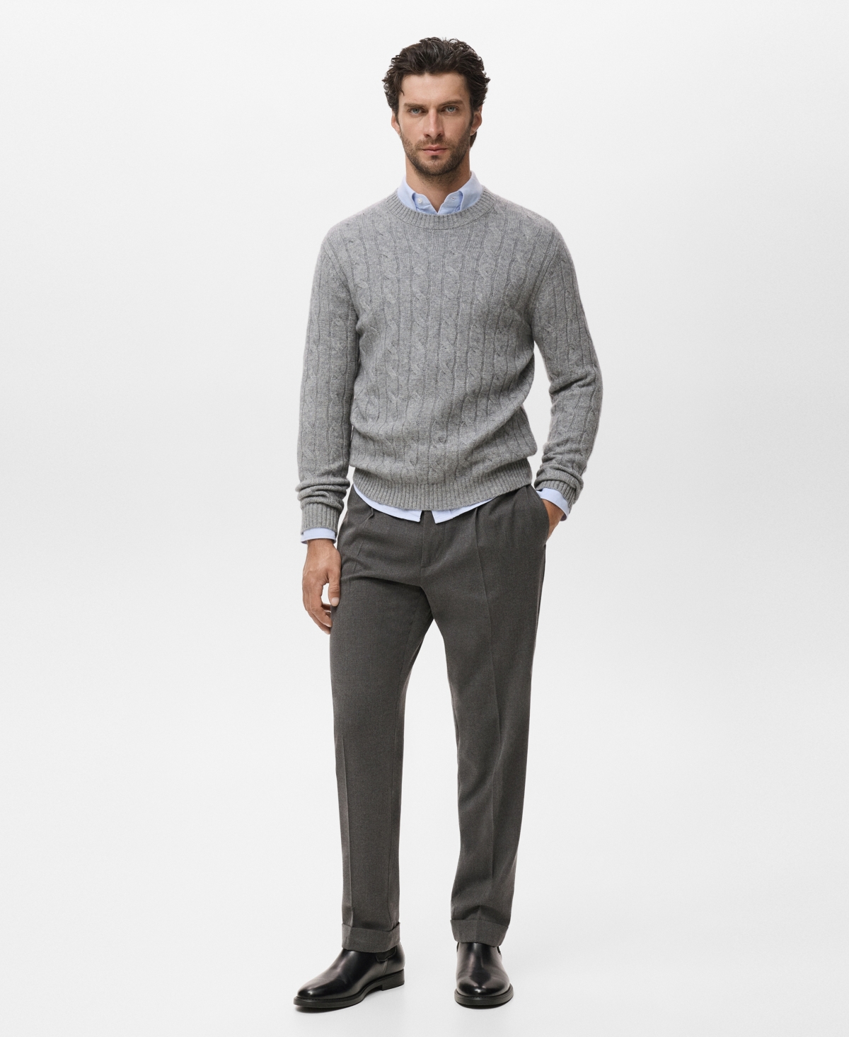 Mango Men's Wool Braided Sweater