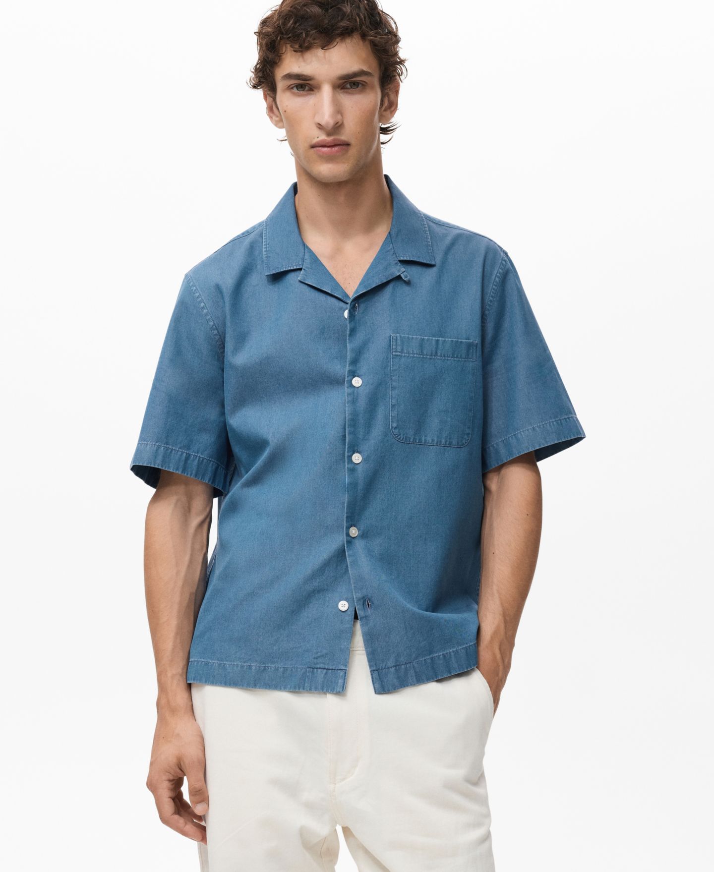 Мужская рубашка Mango Cotton Denim, цвет: Индиго синий — фото 1