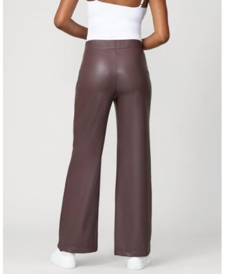 Women's Coated Faux Leather Wide Leg Pull On Pant