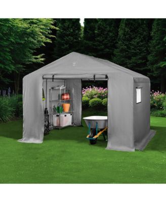 10x8ft Outdoor Fabric Storage Shed, Steel Frame, Dual Zipper Doors, Window