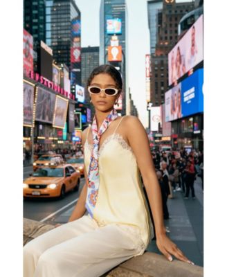 Silk Skinny Scarf Pink Garden