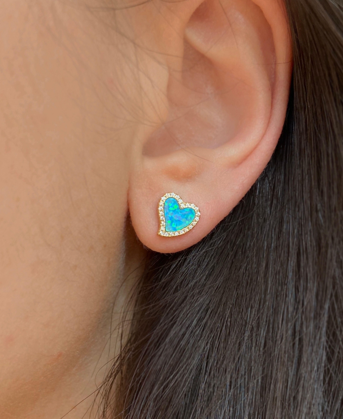 Kamaria Amore Heart Stud Earrings With Lab-grown Opal In 14k Gold Plated Sterling Silver In Gold