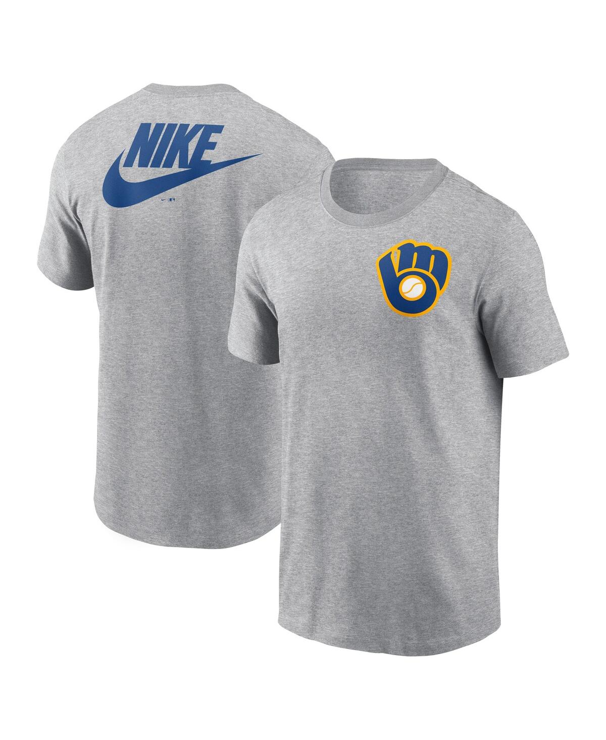 Nike Men's Heather Gray Milwaukee Brewers Cooperstown Collection Large Logo 2-Hit T-Shirt