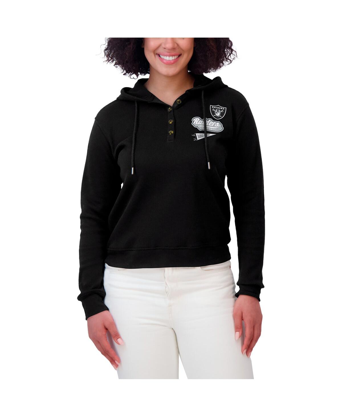 Wear By Erin Andrews Women's Black Las Vegas Raiders Plus Size Waffle Hoodie Pullover Top In Multi
