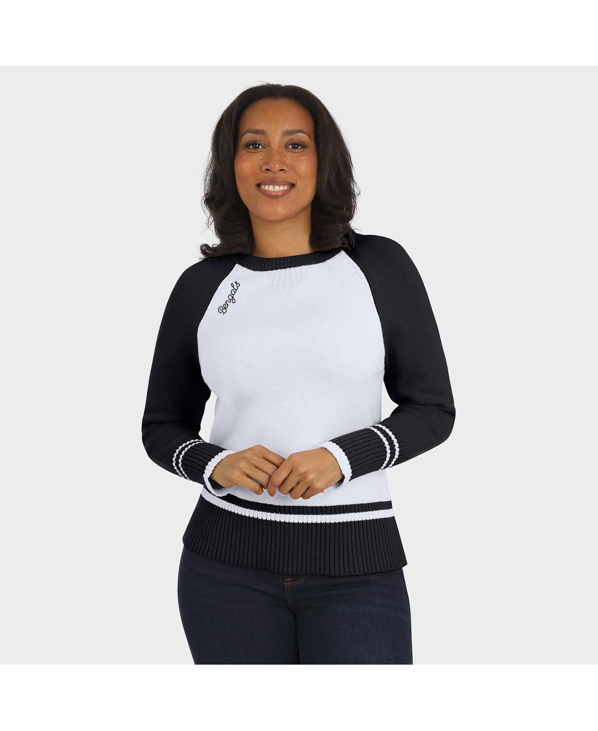 Wear By Erin Andrews Women's White/black Cincinnati Bengals Color Block Raglan Sweater In White