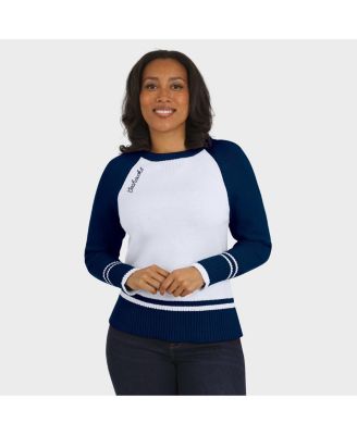 WEAR by Erin Andrews - Women's White/College Navy Seattle Seahawks Colorblock Raglan Sweater