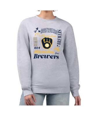 G-III 4Her by Carl Banks - Women's Heather Gray Milwaukee Brewers Collage Team Graphic Fleece Pullover Hoodie