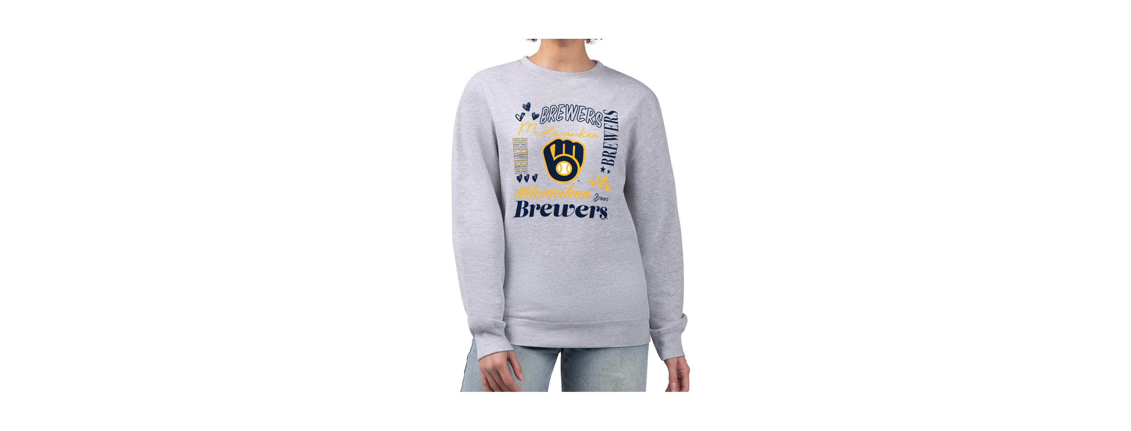 G-iii 4Her by Carl Banks Women's Heather Gray Milwaukee Brewers Collage Team Graphic Fleece Pullover Hoodie