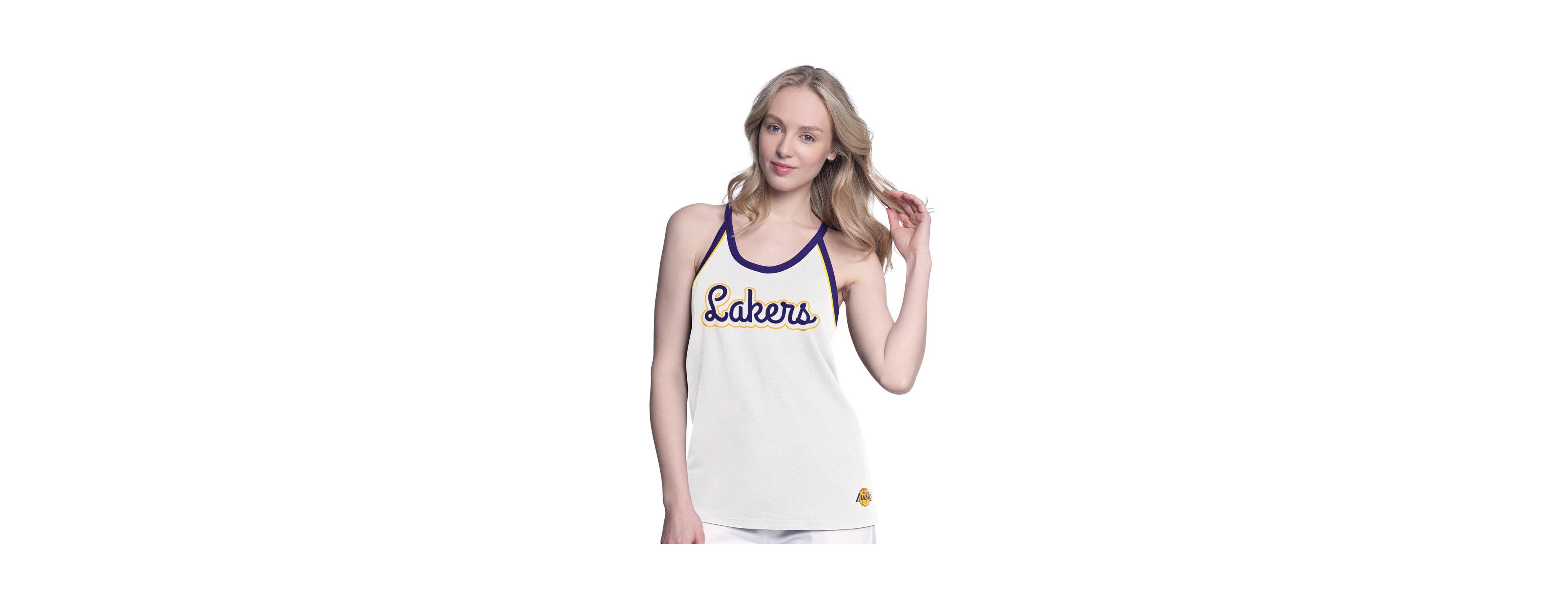 G-iii 4Her by Carl Banks Women's White Los Angeles Lakers Curveball Racerback Scoop Neck Slub Tank Top