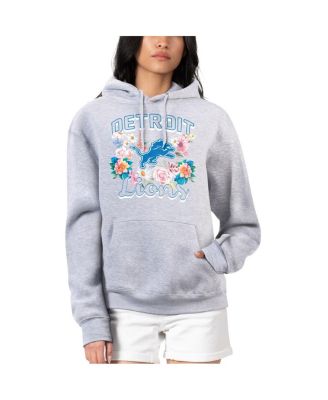 G-III 4Her by Carl Banks - Women's Heather Gray Detroit Lions Flowers Team Logo Graphic Fleece Pullover Hoodie