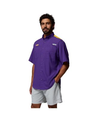 Men's Purple LSU Tigers Tamiami Color Block Omni-Shade Button-Down Shirt