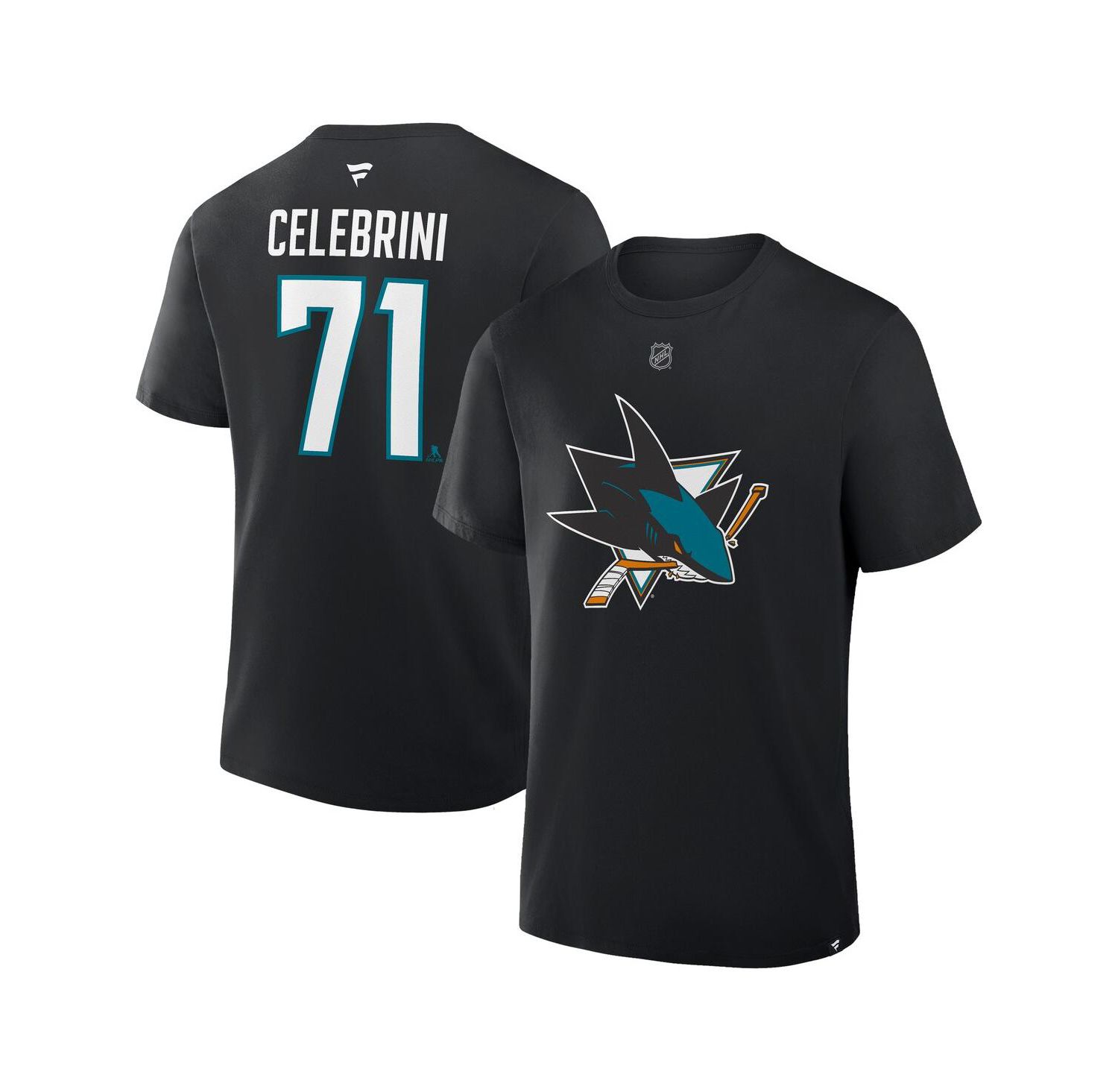 Men's Macklin Celebrini Black San Jose Sharks Authentic Stack Name and Number T-Shirt