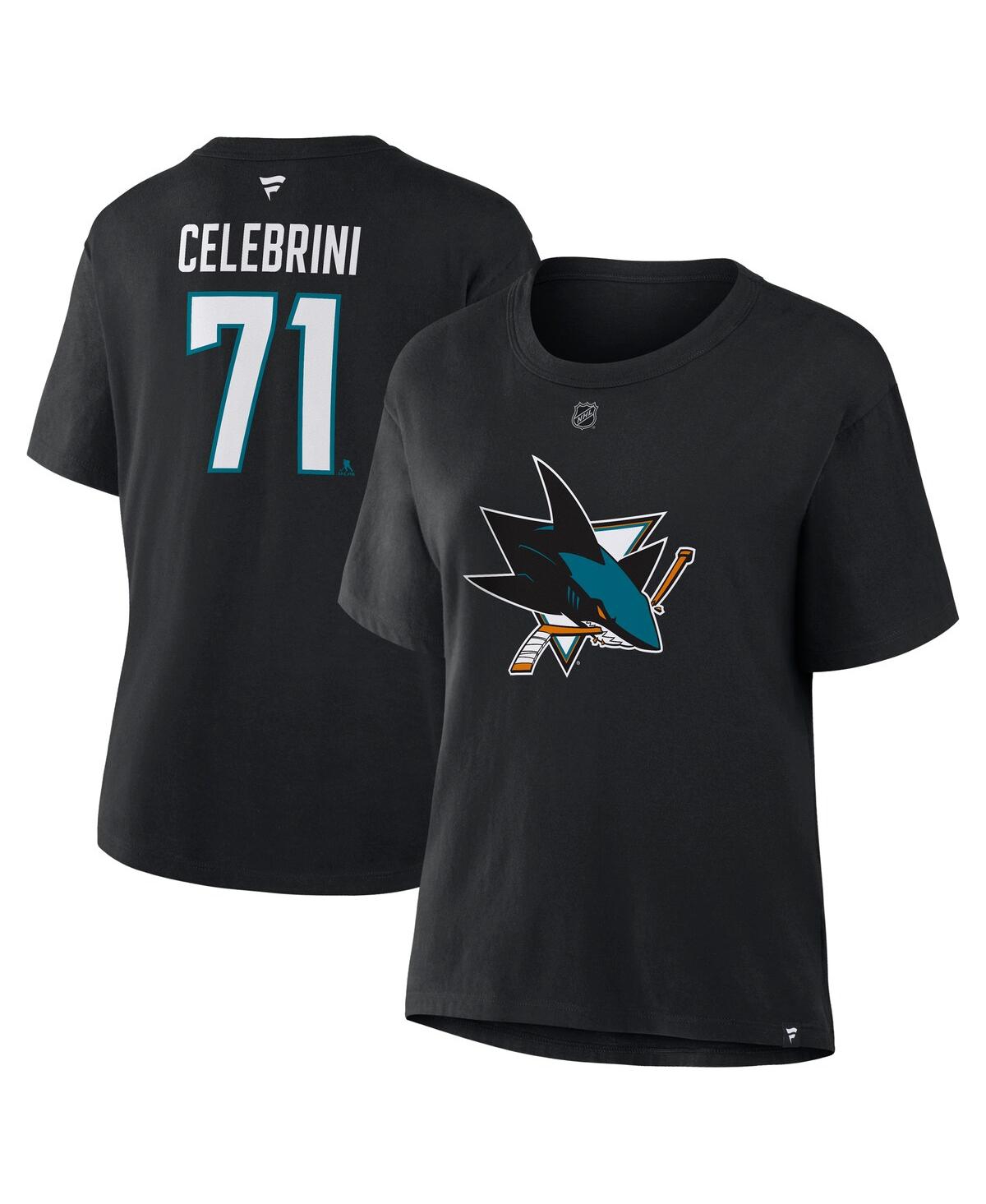 Fanatics Women's Macklin Celebrini Black San Jose Sharks Authentic Stack Name Number T-shirt In Black