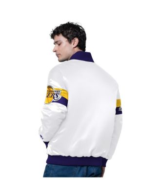 Men's White Los Angeles Lakers Triple Option Varsity Full-Snap Satin Jacket