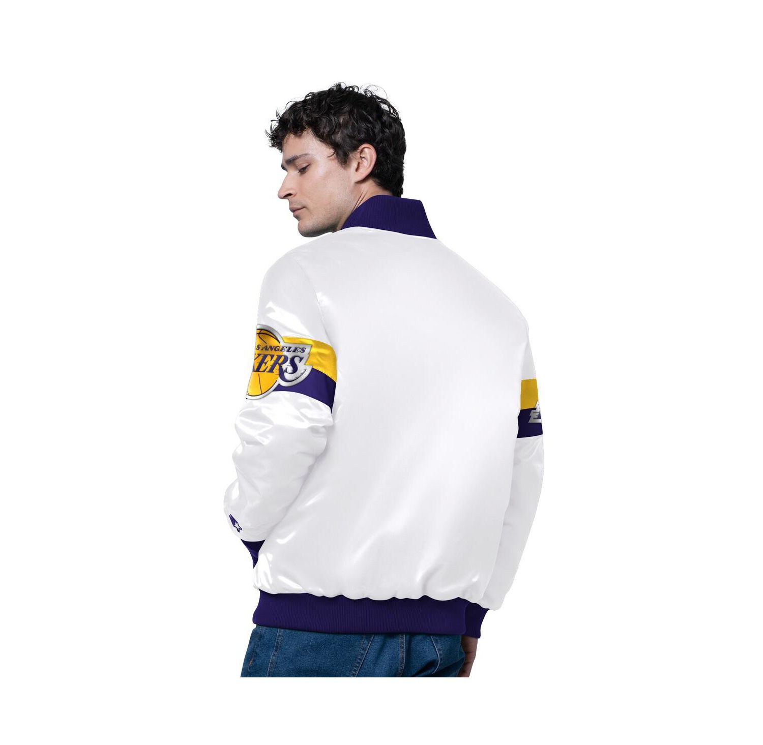 Men's White Los Angeles Lakers Triple Option Varsity Full-Snap Satin Jacket