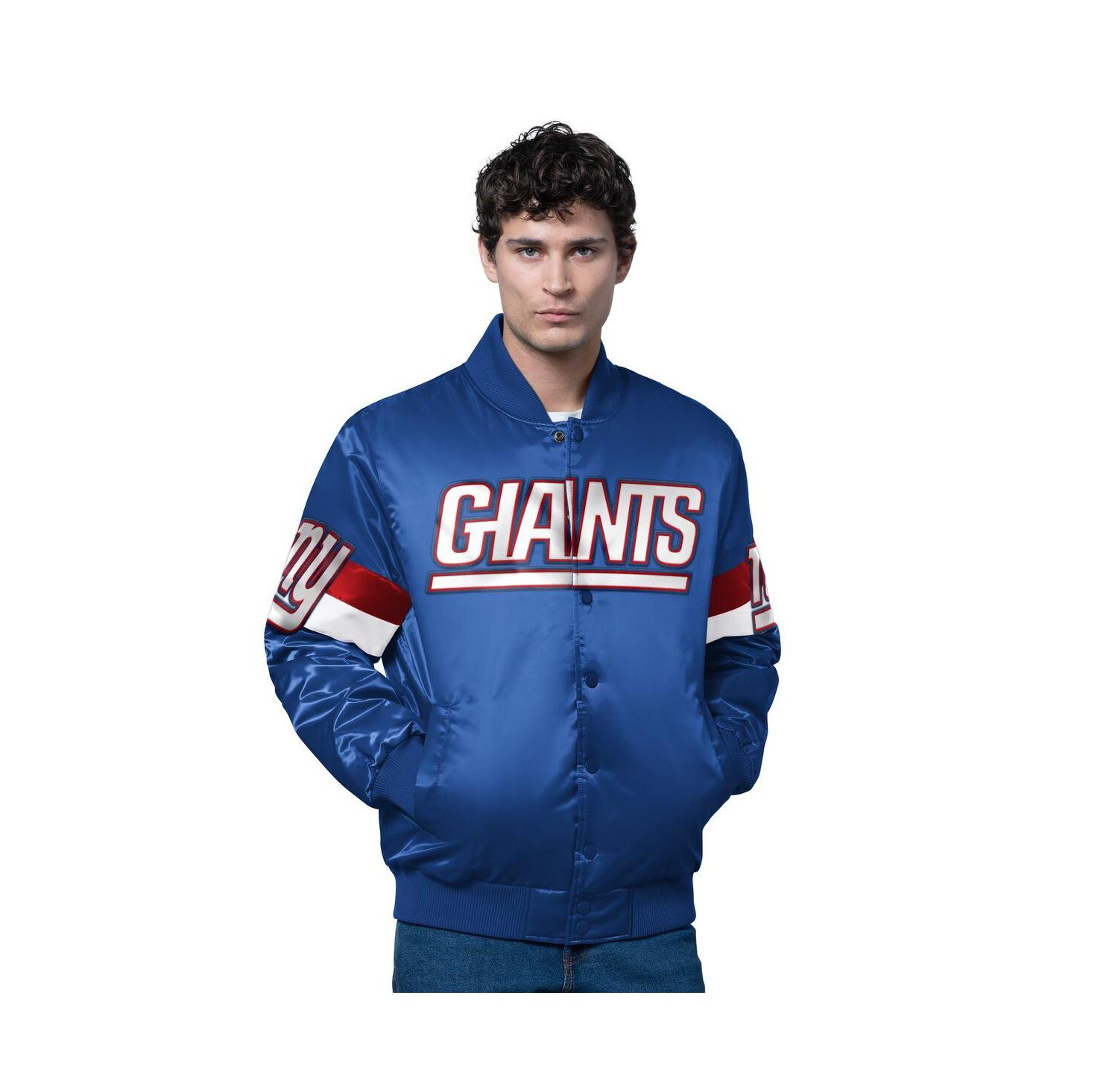 Men's Royal New York Giants Triple Option Satin Varsity Full-Snap Jacket