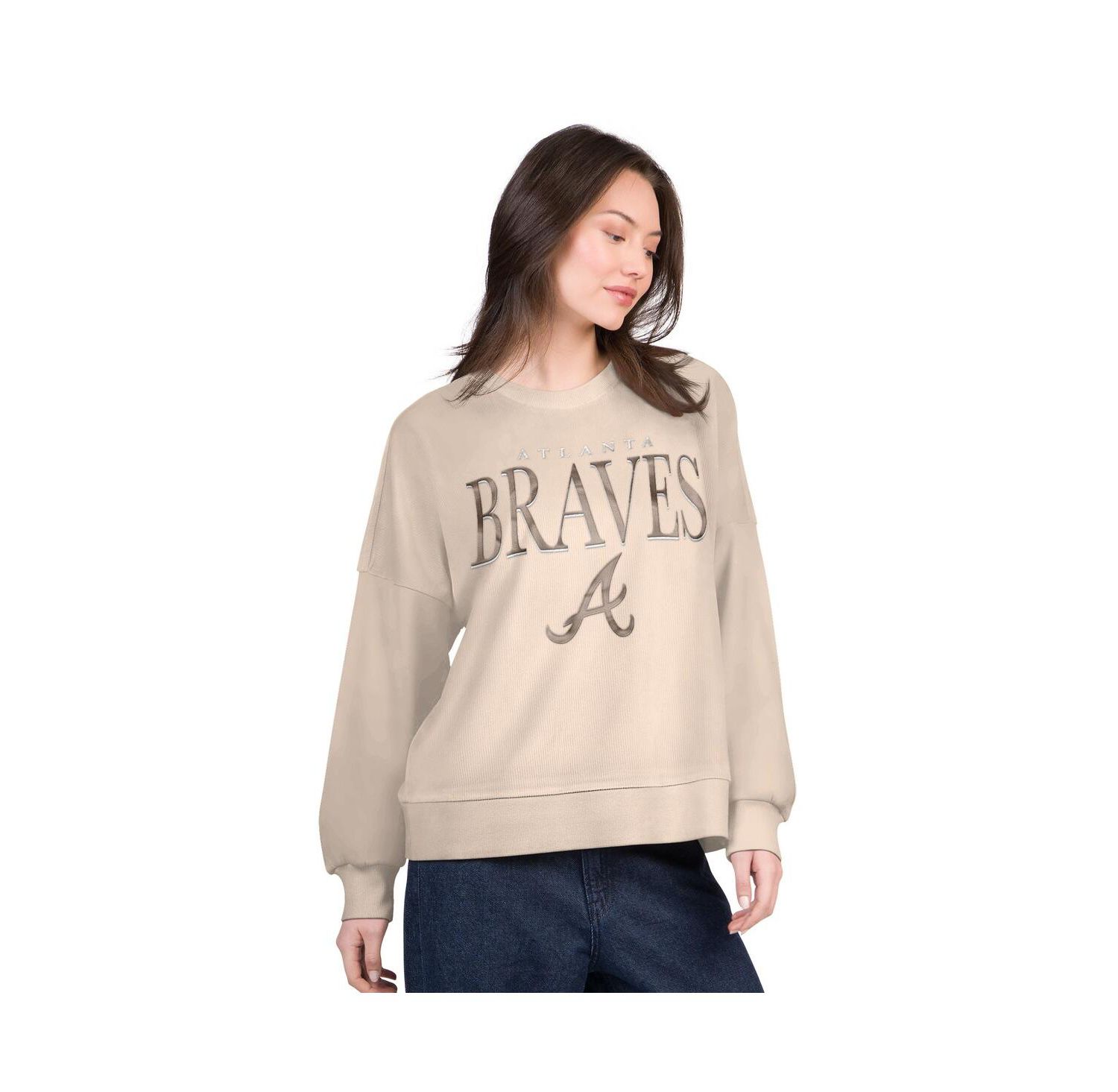 Women's Sand Atlanta Braves Oversized Vet II Sweatshirt