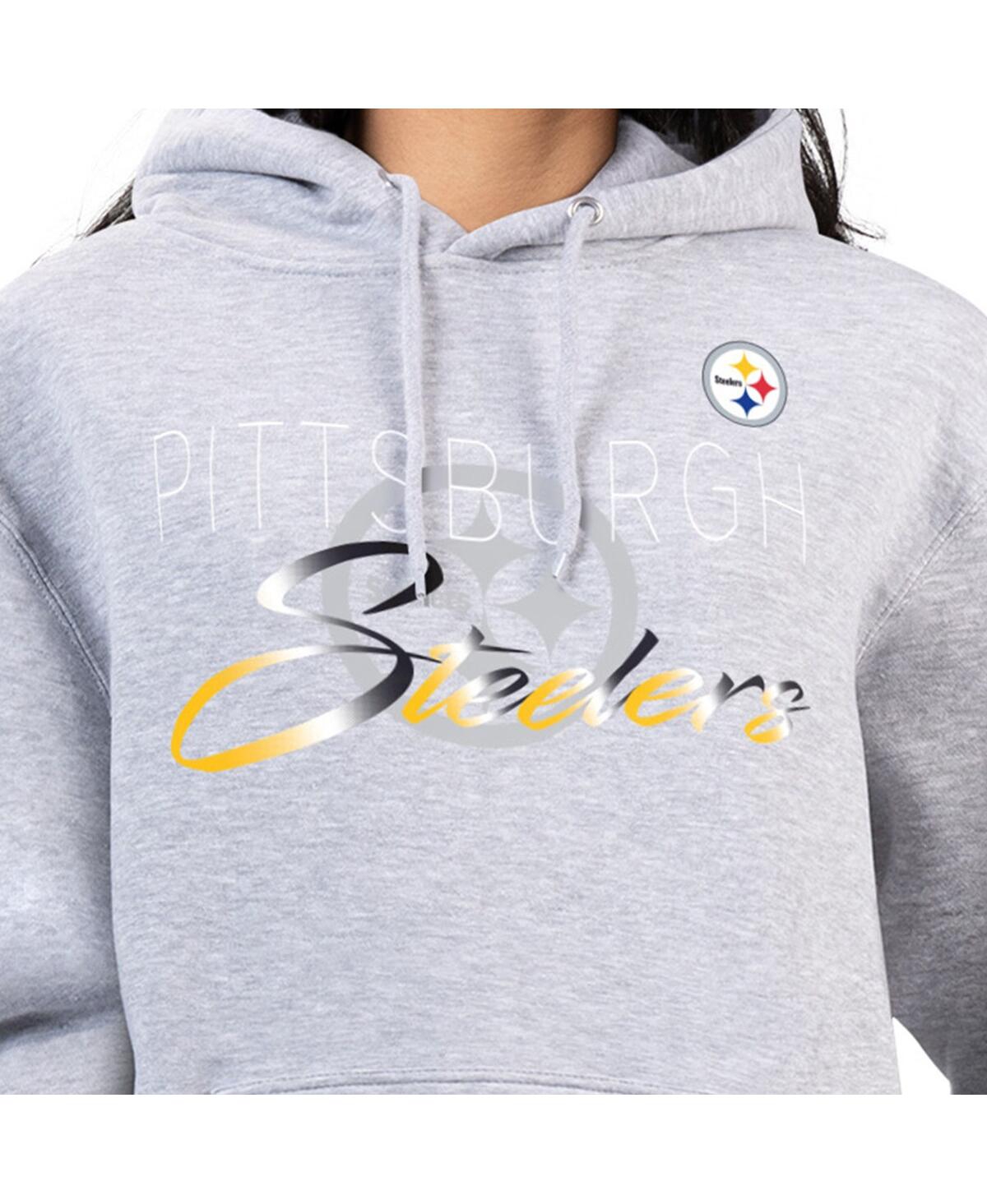G-iii 4her By Carl Banks Women's Gray Pittsburgh Steelers Shadow Logo Fleece Pullover Hoodie In Gray