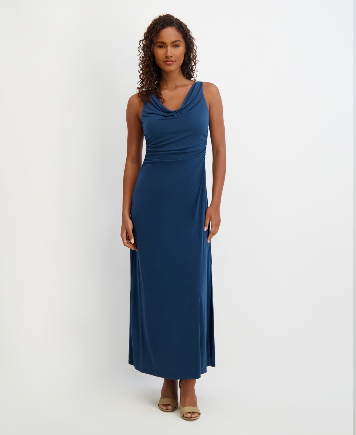Kensie Women's Draped Cowlneck Sleeveless Maxi Dress In Blue
