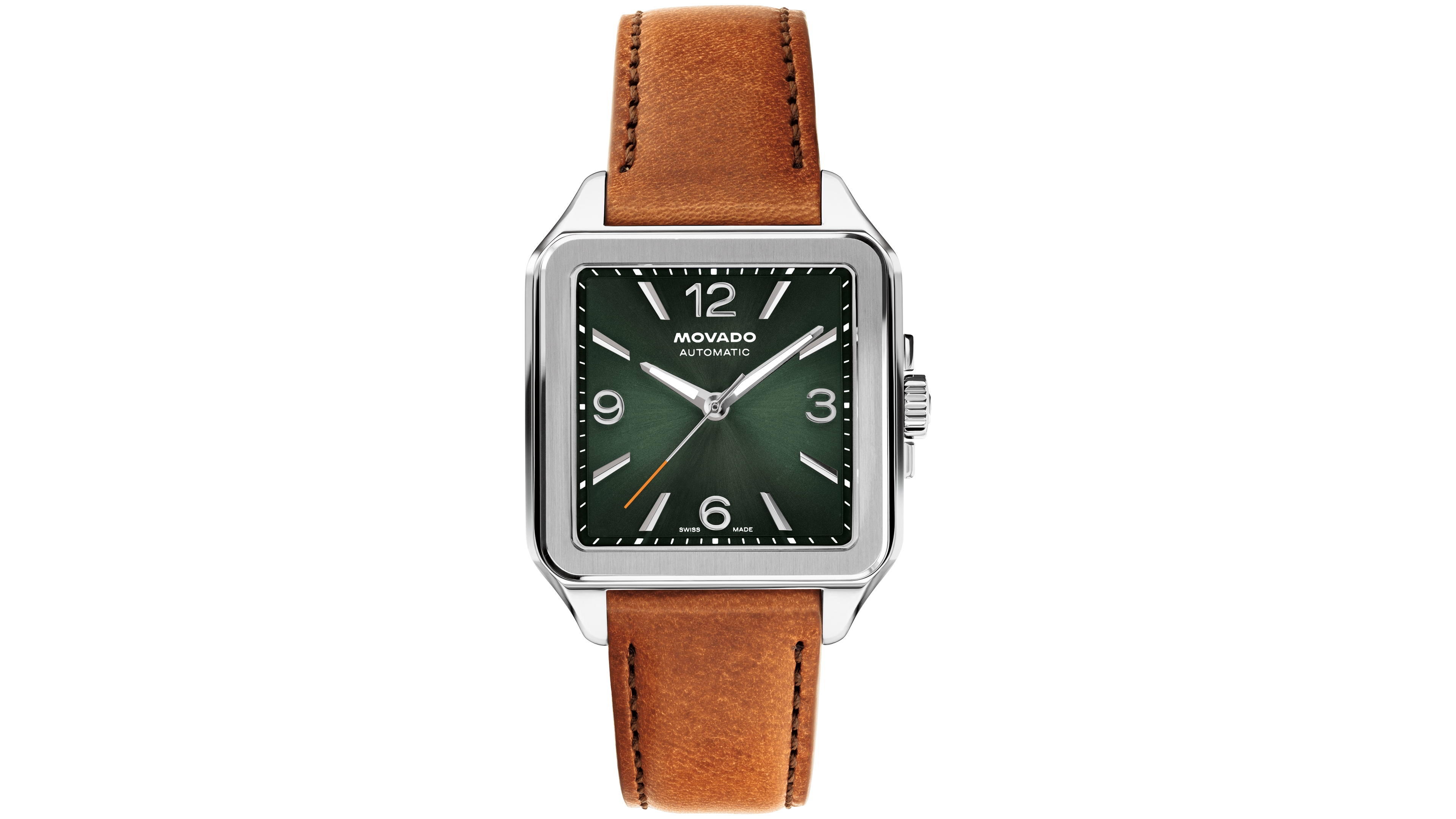 Movado Men's 1917 Swiss Automatic Cognac Leather Watch, 35x45.2mm