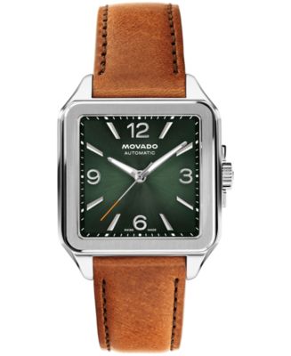 Movado Men's 1917 Swiss Automatic Cognac Leather Watch, 35x45.2mm