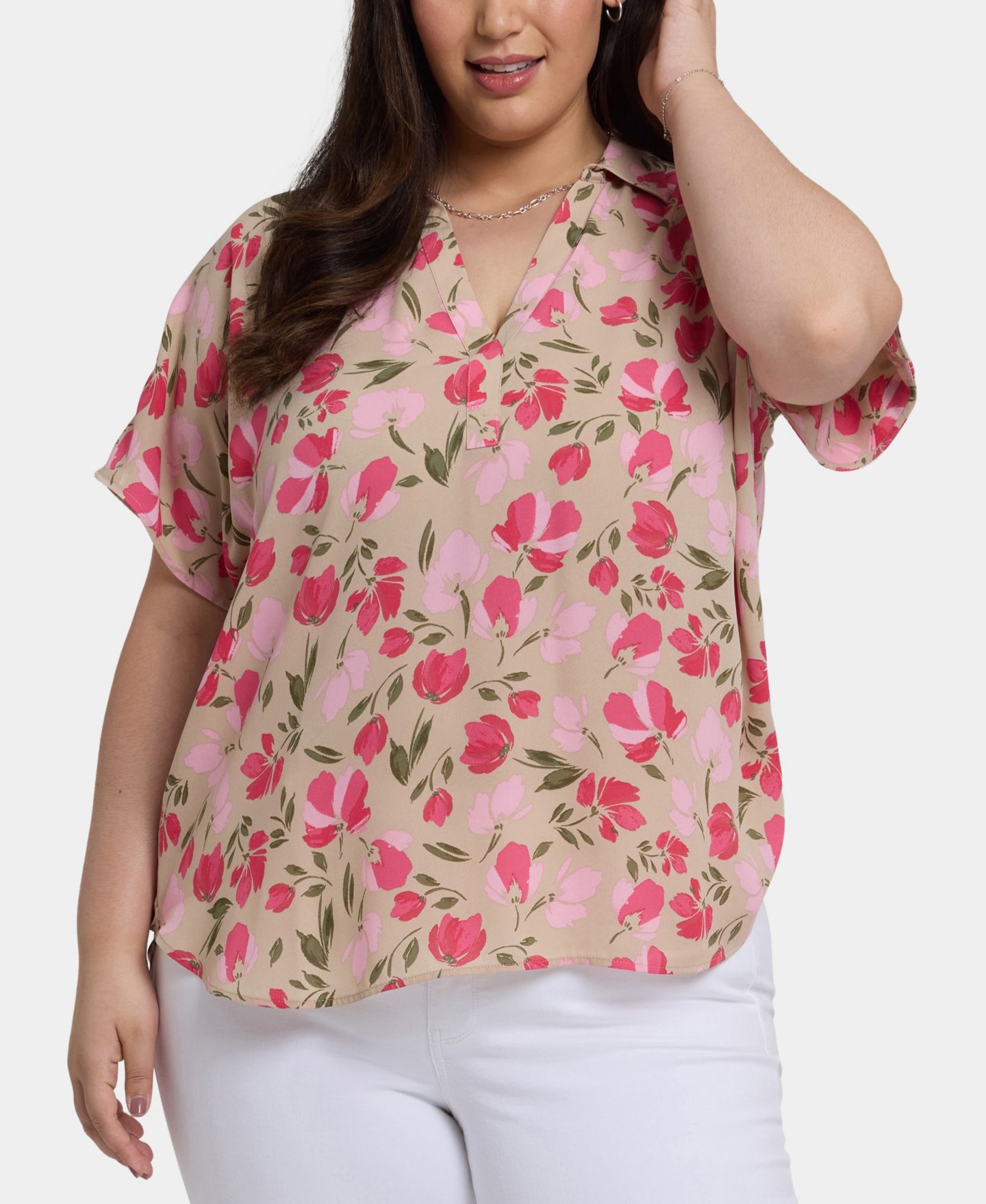 Женская блузка NYDJ Plus Size Becky Short Sleeved, цвет: Poppy's Paradise — фото 1
