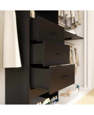 96-Inch Closet Organizer System with 3 Wood Drawers, Shelving Towers and Hanging Rods, 8-Foot Closet System with Doors