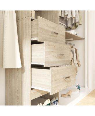 96-Inch Closet Organizer System with 3 Wood Drawers, Shelving Towers and Hanging Rods, 8-Foot Closet System with Doors