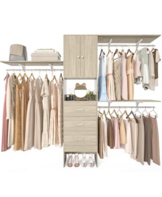 96-Inch Closet Organizer System with 3 Wood Drawers, Shelving Towers and Hanging Rods, 8-Foot Closet System with Doors