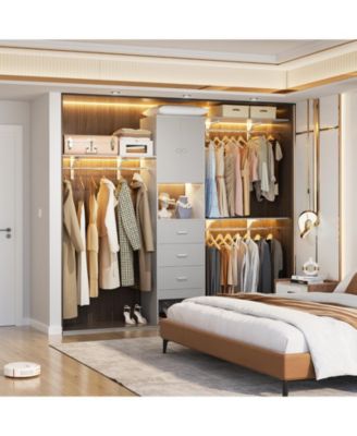 96-Inch Closet Organizer System with 3 Wood Drawers, Shelving Towers and Hanging Rods, 8-Foot Closet System with Doors