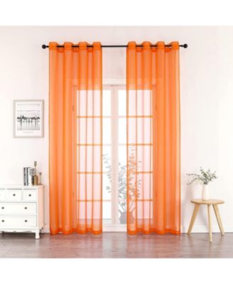 Montauk Accents 2 Piece Grommet Top Summery Sheer Voile Window Curtain Panels For Extra Long & Taller Windows - 90 in. Long - Tan/Antique