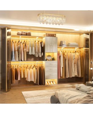 10-Foot Closet System with 3 Drawers, 120-Inch Walk-In Closet Organizer with Shelving Towers and Hanging Rods