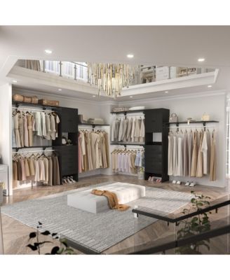 10-Foot Closet System with 3 Drawers, 120-Inch Walk-In Closet Organizer with Shelving Towers and Hanging Rods