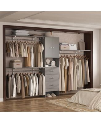 10-Foot Closet System with 3 Drawers, 120-Inch Walk-In Closet Organizer with Shelving Towers and Hanging Rods