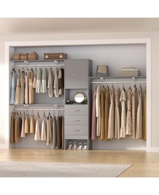 10-Foot Closet System with 3 Drawers, 120-Inch Walk-In Closet Organizer with Shelving Towers and Hanging Rods