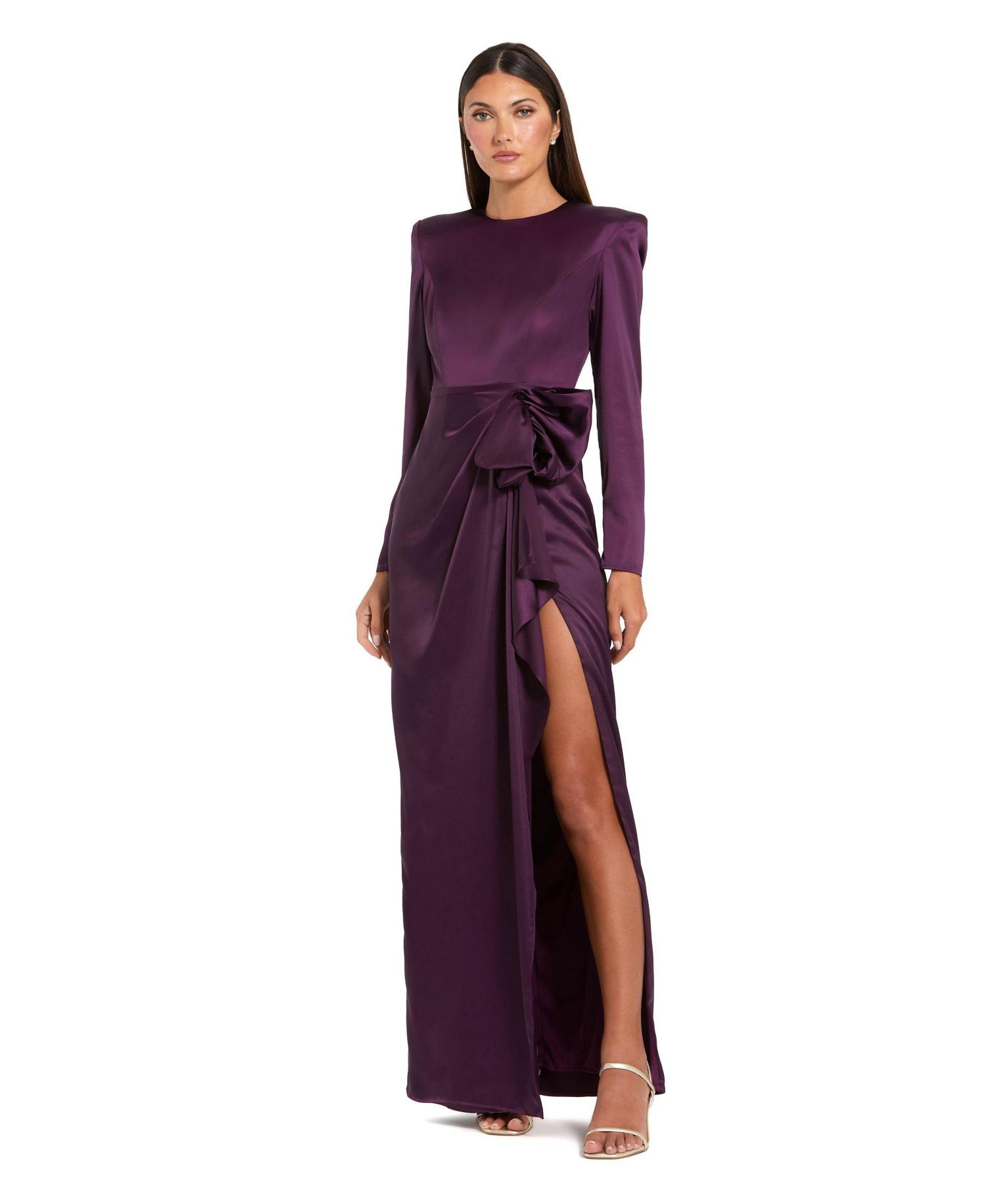 Women's Long Sleeve Structured Bow Draped Column Gown