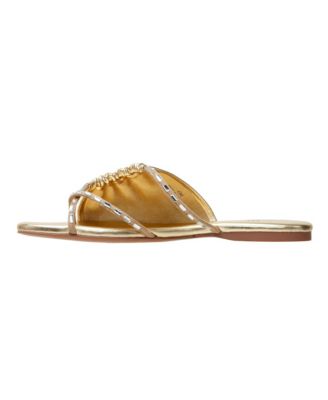 LANE2  Women's Crystal Adorned Asymmetric Leather Sandal
