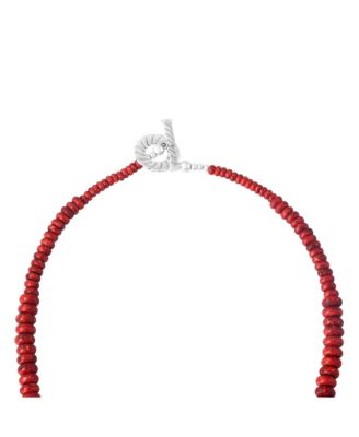 Sterling Silver Red Coral Bead Toggle Necklace, 20 Inches