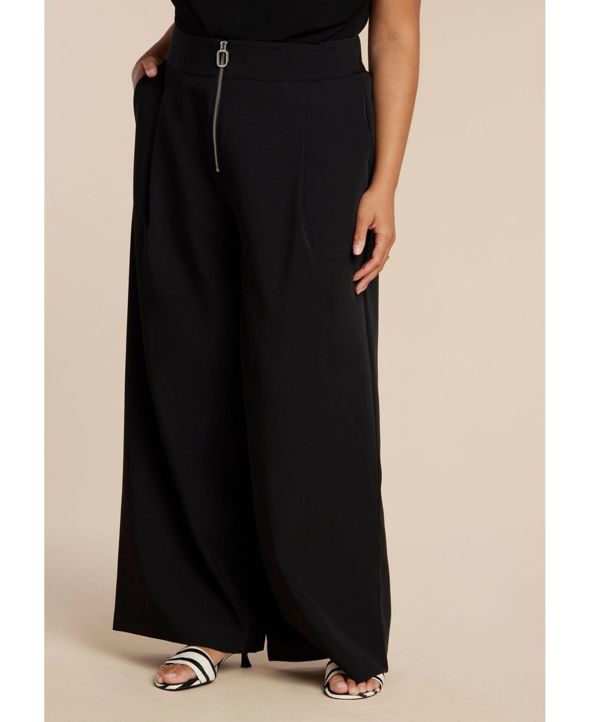 Eloquii Women's Wide Leg Trouser With Zipper Detail