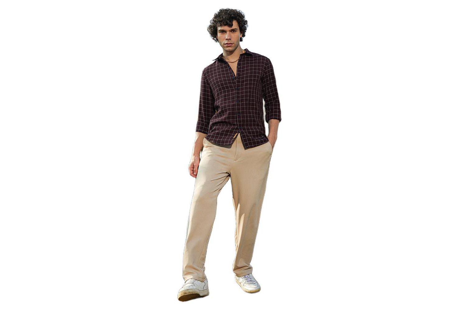 Men's Mocha Brown Graph-Check Shirt