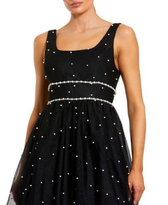 Women's Pearl Embellished Tulle Sleeveless Ballgown