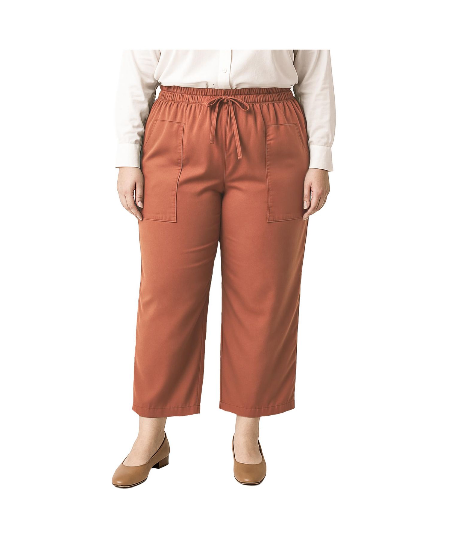 Plus Size High Waist Wide Leg Pull-On Pants