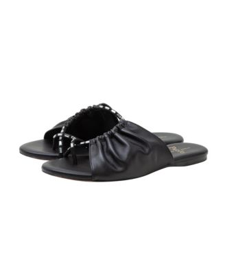 LANE2  Women's Crystal Adorned Asymmetric Leather Sandal