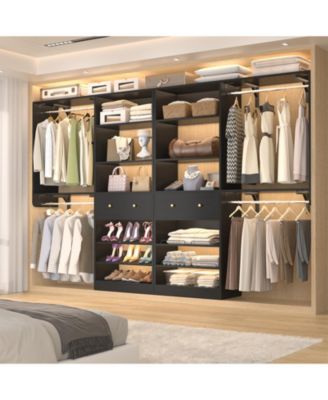 Closet System with Drawer, 5FT Closet Organizer System with 2 Hanging Rods and Adjustable Shelf, Reversible