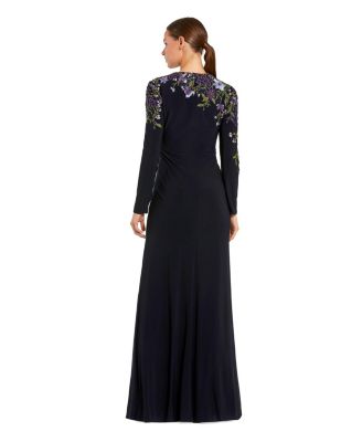 Women's Embellished Long Sleeve Fitted Jersey Gown