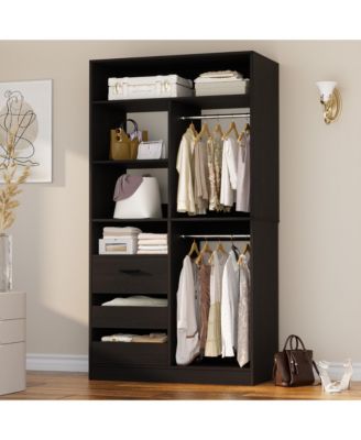 36-Inch Freestanding Walk-In Closet Organizer System with 3 Drawers, 2 Hanging Rods and Shelves