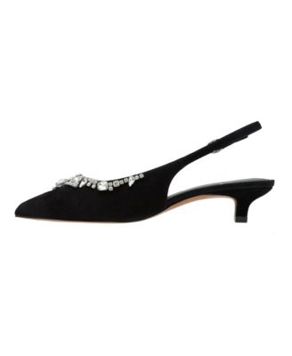 CRYSTAL Women's Bejeweled Kitten Heel Slingback Pump
