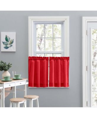 Ellis Stacey 1.5" Rod Pocket High Quality Fabric Solid Color Window Tailored Tier Pair 56"x30" Red