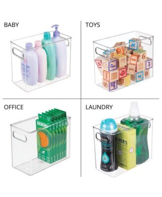 Tall Plastic Bathroom Organizer Bin with Built-In Handles, 4 Pack, Clear