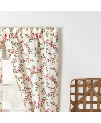 Ellis Vintage Stylish Medium Scale Printed Vine Pattern 1.5" Rod Pocket Tailored Pair with Ties 56"x84" Pecan